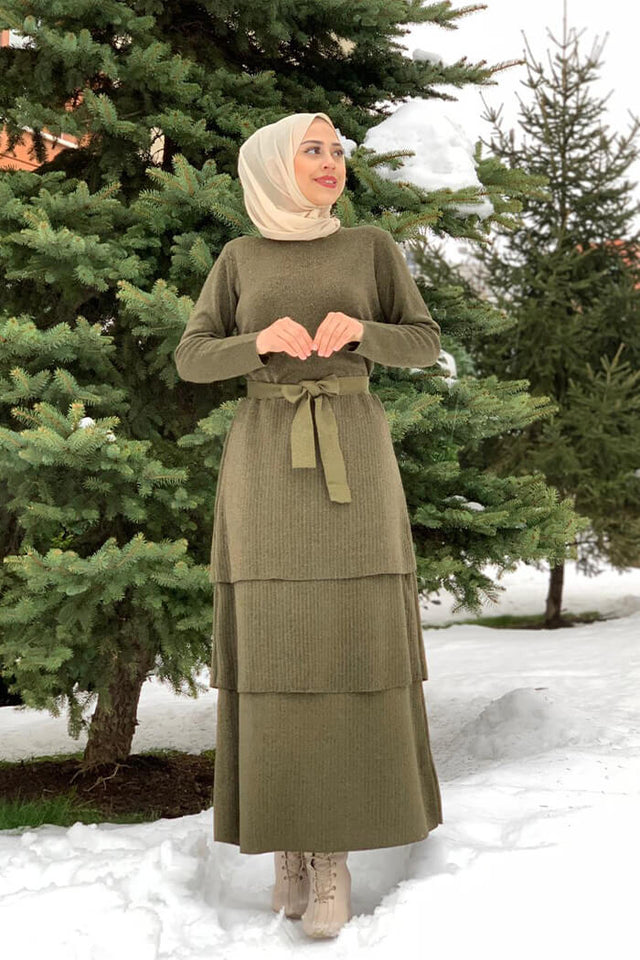 Khaki Silvery Knitwear Dress