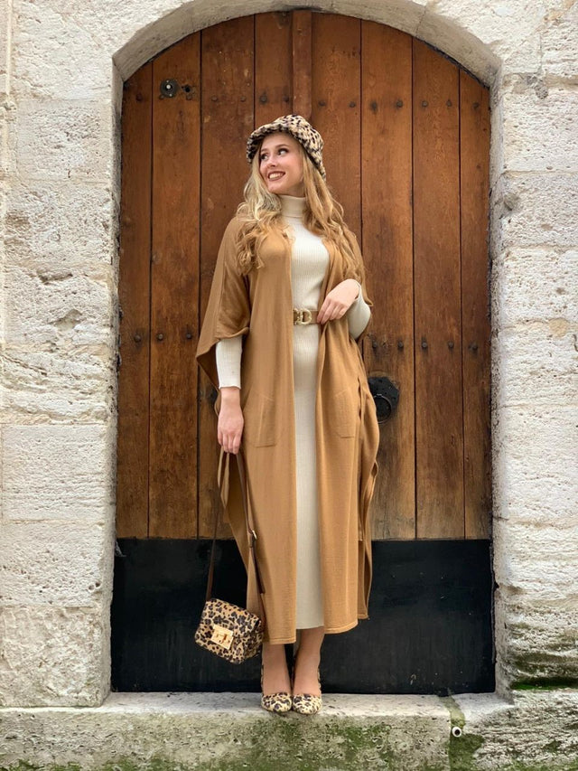 Rock Knitwear Body Dress & Tan Cardigan Set