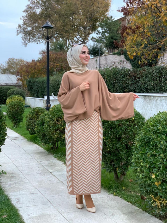 Latte Color Tunic & Skirt