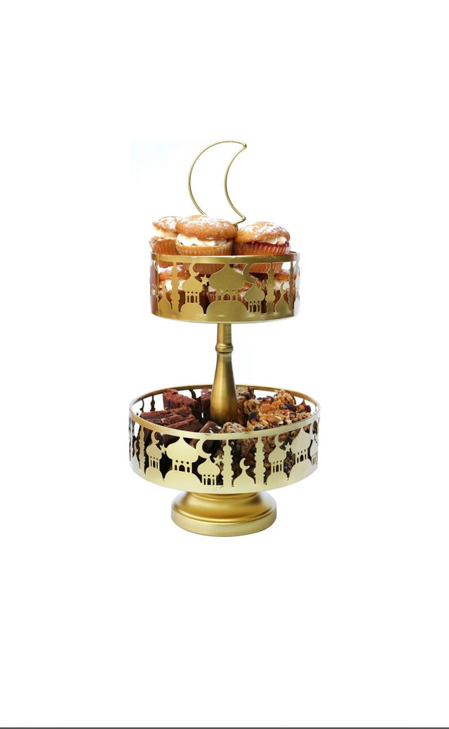 2 Tier Gold Metal Serving Stand