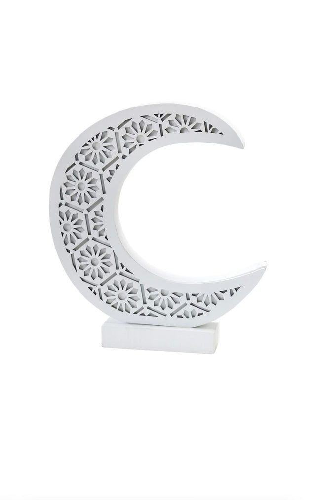 Lighting White Wooden Crescent Moon Design Table Centre Decoration Small