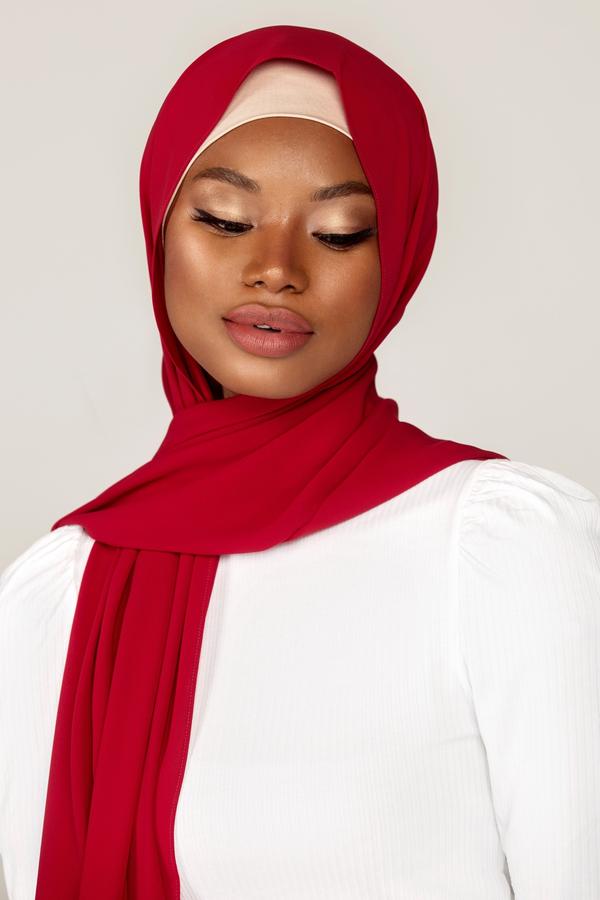 Red Chiffon Hijab