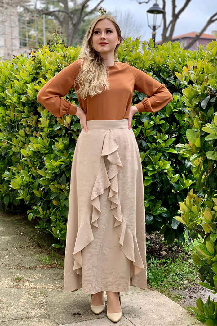 Tan Caped Skirt